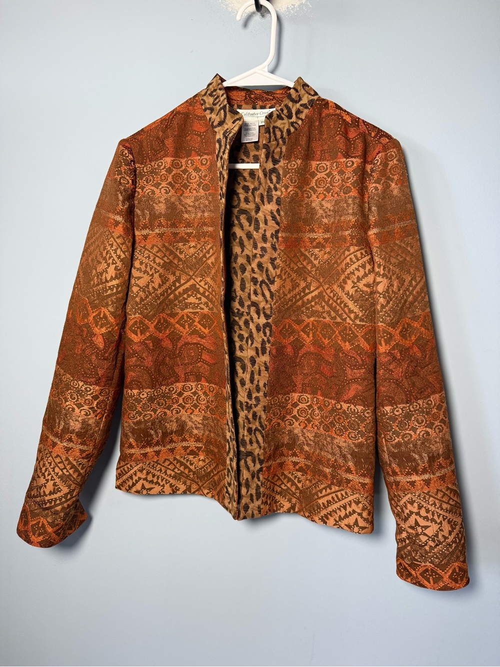 Coldwater Creek Rust & Brown Patterned Blazer with Leopard Trim